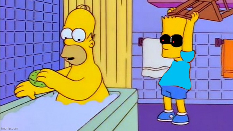 bart hitting homer with a chair | image tagged in bart hitting homer with a chair | made w/ Imgflip meme maker