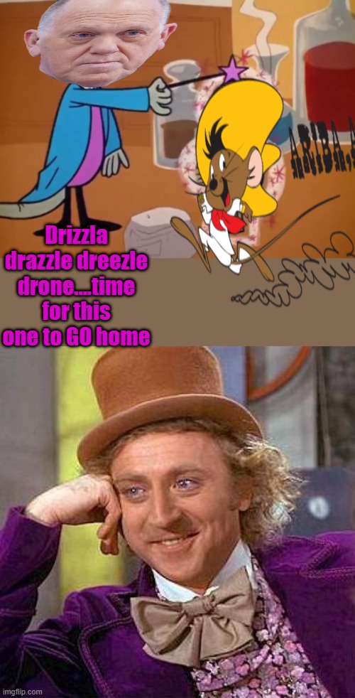 Drizzla drazzle | Drizzla drazzle dreezle drone....time for this one to GO home | image tagged in memes,creepy condescending wonka | made w/ Imgflip meme maker