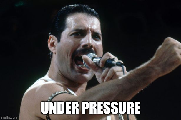 Freddie Mercury | UNDER PRESSURE | image tagged in freddie mercury | made w/ Imgflip meme maker