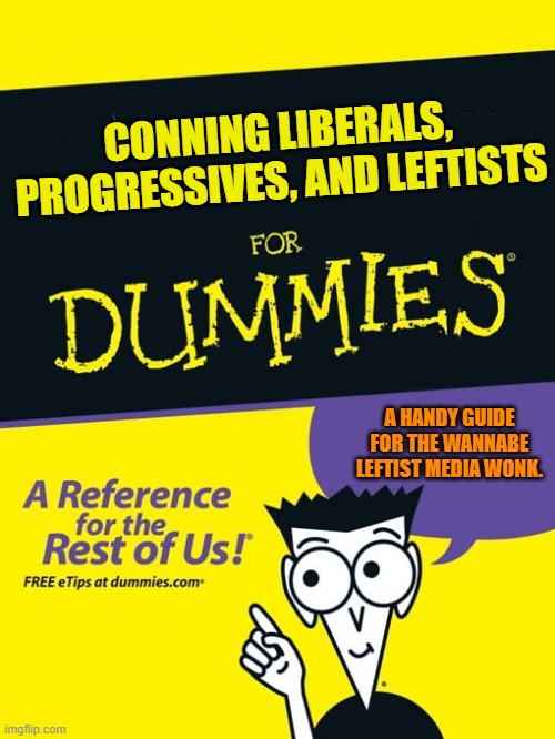 Don't leave your George Soros funded Media 'Journalism' classes without one. | CONNING LIBERALS, PROGRESSIVES, AND LEFTISTS; A HANDY GUIDE FOR THE WANNABE LEFTIST MEDIA WONK. | image tagged in for dummies book | made w/ Imgflip meme maker