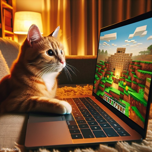 Ai generated cat playing mc | image tagged in ai generated cat playing mc | made w/ Imgflip meme maker