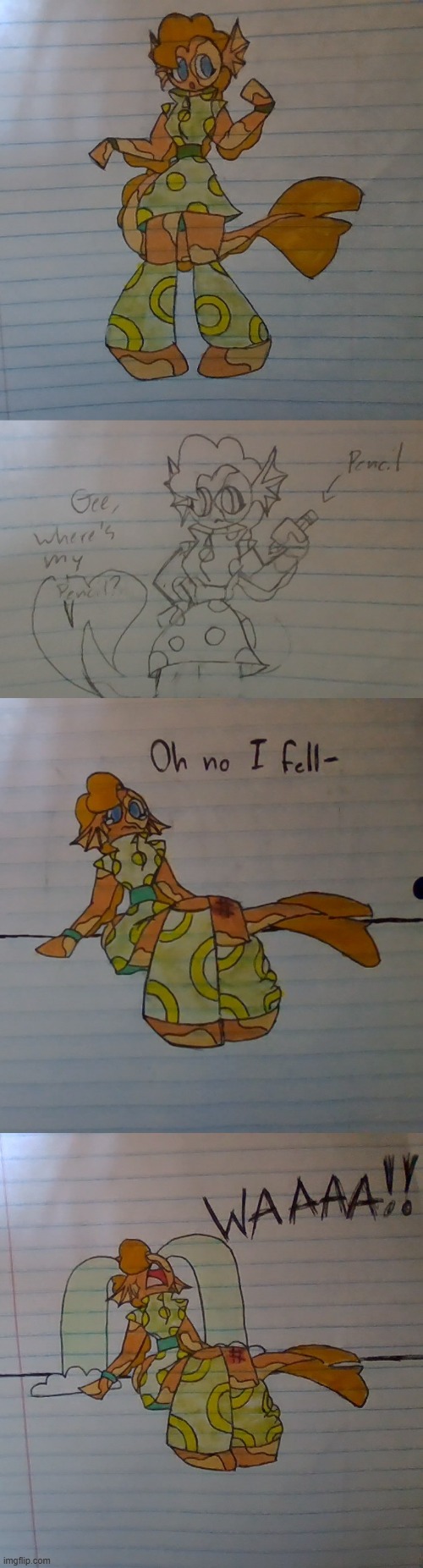 got bored, made some casual drawings of new oc. her name is Goldie. SHES A FISH- | made w/ Imgflip meme maker