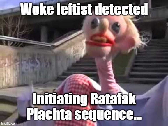 Ratafak Plachta | Woke leftist detected Initiating Ratafak Plachta sequence... | image tagged in ratafak plachta | made w/ Imgflip meme maker