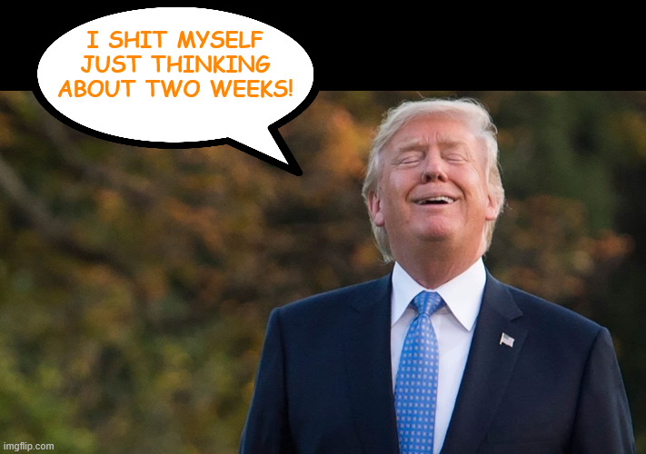 Creepy trump | I SHIT MYSELF JUST THINKING ABOUT TWO WEEKS! | image tagged in creepy trump | made w/ Imgflip meme maker