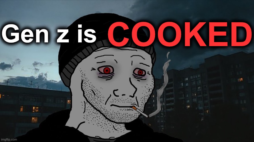 Why is YouTube filled with 27 minute videos that look like this | COOKED; Gen z is | image tagged in doomer | made w/ Imgflip meme maker