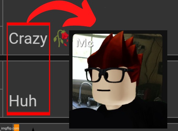 Context: Crazy Huh is MC's upcoming album (that's written by the creator but MC's the vocalist) | image tagged in mc,crazy huh,album,name soundalikes,music,moscovio may | made w/ Imgflip meme maker