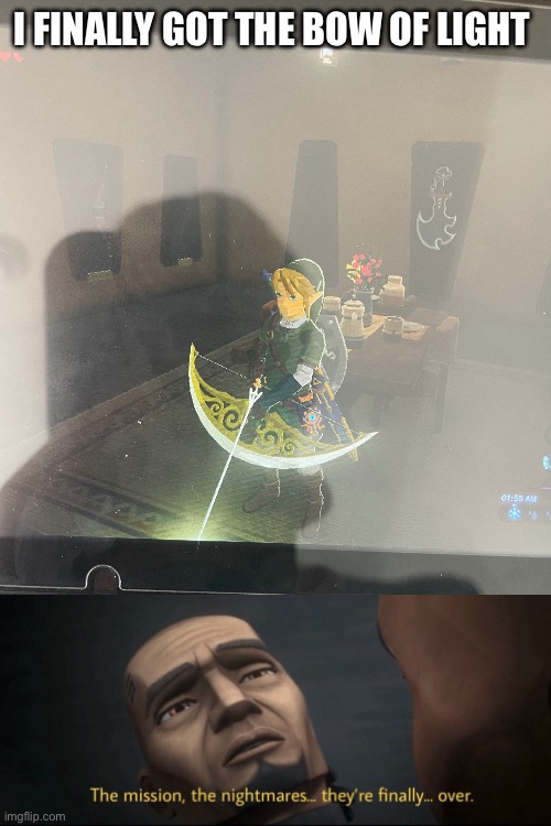 It took months to get the glitch right ? | I FINALLY GOT THE BOW OF LIGHT | image tagged in the legend of zelda breath of the wild,the mission the nightmares they re finally over | made w/ Imgflip meme maker