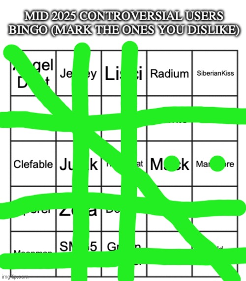 Mid 2025 controversial users bingo | image tagged in mid 2025 controversial users bingo | made w/ Imgflip meme maker