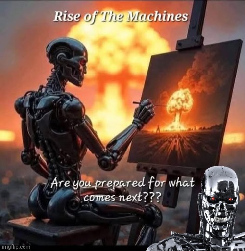 AI becoming sentient | image tagged in terminator nuke,cyborg,fail | made w/ Imgflip meme maker