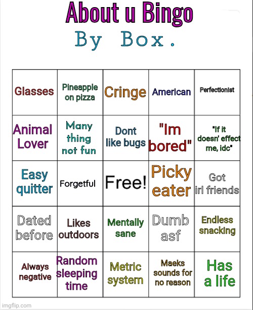 High Quality About u bingo by Box. Blank Meme Template