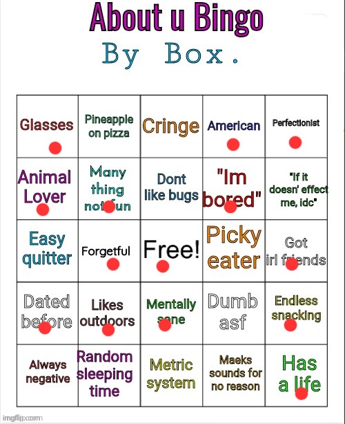 :)( | image tagged in about u bingo by box | made w/ Imgflip meme maker
