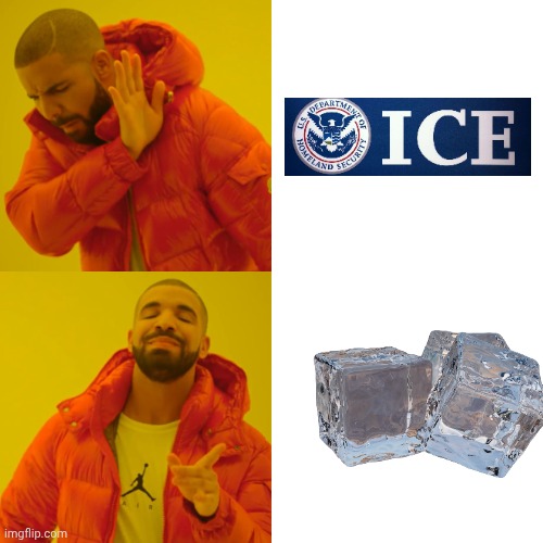 ICE vs ice | image tagged in drake hotline bling,politics,ice | made w/ Imgflip meme maker