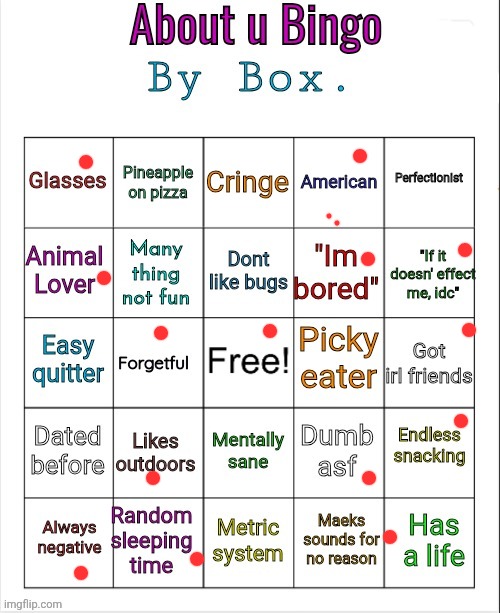 About u bingo by Box. | image tagged in about u bingo by box | made w/ Imgflip meme maker