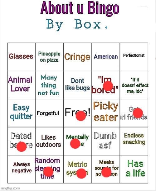 About u bingo by Box. | image tagged in about u bingo by box | made w/ Imgflip meme maker