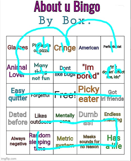 About u bingo by Box. | image tagged in about u bingo by box | made w/ Imgflip meme maker