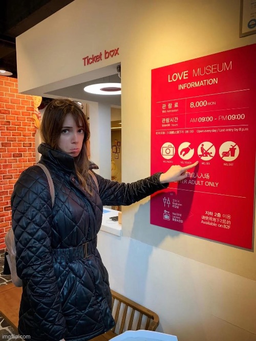 Disappointed girl | image tagged in disappointment,woman,no sex,museum | made w/ Imgflip meme maker
