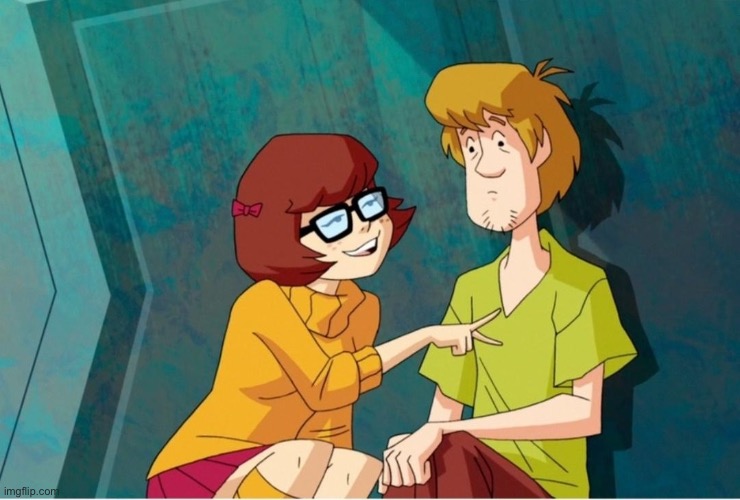 VELMA FLIRTING WITH SHAGGY SCOOBY DOO | image tagged in velma flirting with shaggy scooby doo | made w/ Imgflip meme maker