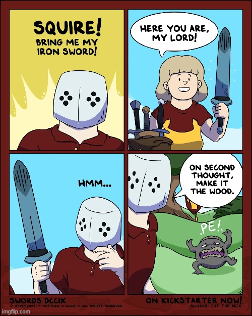 image tagged in squire,swords,iron,wood,pommel,goblin | made w/ Imgflip meme maker