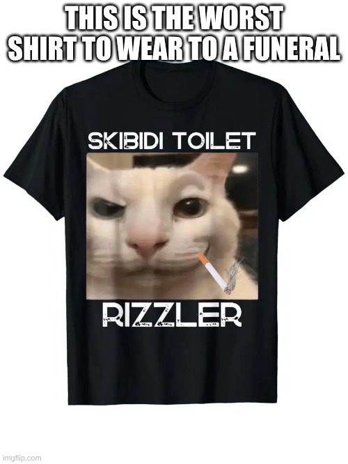 gansterr kat | THIS IS THE WORST SHIRT TO WEAR TO A FUNERAL | image tagged in temu | made w/ Imgflip meme maker