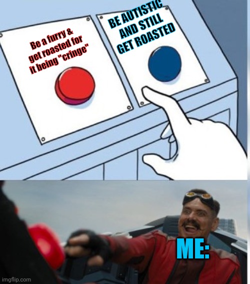 Two Buttons Eggman | BE AUTISTIC AND STILL GET ROASTED; Be a furry & get roasted for it being "cringe"; ME: | image tagged in two buttons eggman | made w/ Imgflip meme maker
