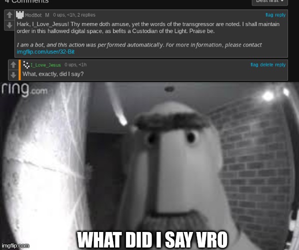 @modbot | WHAT DID I SAY VRO | image tagged in oh hell no | made w/ Imgflip meme maker