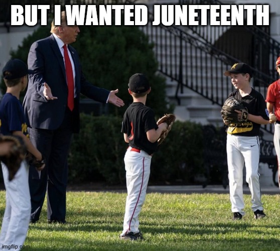 Stupid Trump | BUT I WANTED JUNETEENTH | image tagged in stupid trump | made w/ Imgflip meme maker