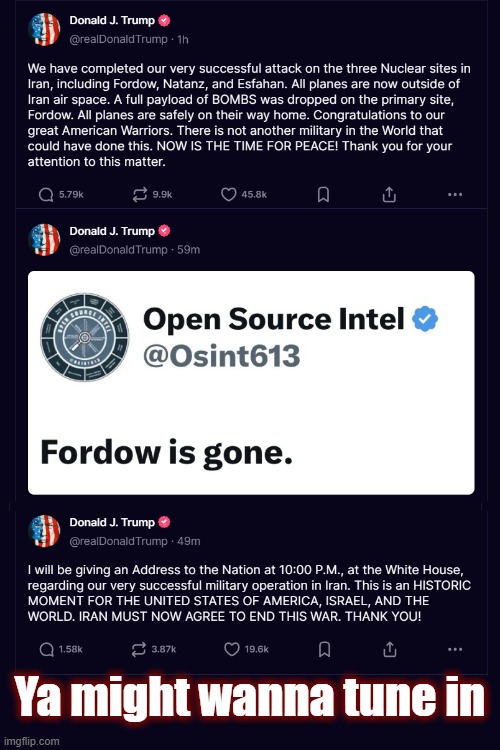 45-47 is addressing the nation at 10pm edst. Pray for our troops and Navy over there | Ya might wanna tune in | image tagged in politics,american politics,iran,israel,us military,islamic terrorism | made w/ Imgflip meme maker