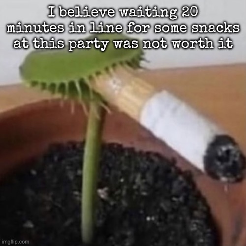plant weeds | I believe waiting 20 minutes in line for some snacks at this party was not worth it | image tagged in plant weeds,msmg | made w/ Imgflip meme maker