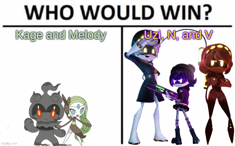Scenario.mp3 | image tagged in who would win,kage and melody,kage,melody,murder drones | made w/ Imgflip meme maker