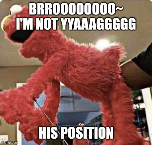 Like my friend bru | BRROOOOOOOO~ I'M NOT YYAAAGGGGG; HIS POSITION | image tagged in elmo | made w/ Imgflip meme maker