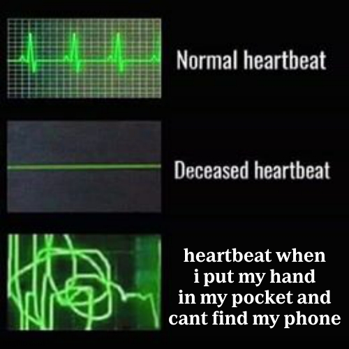 real. | heartbeat when i put my hand in my pocket and cant find my phone | image tagged in heartbeat rate,memes,funny,gifs,not a gif,relatable | made w/ Imgflip meme maker