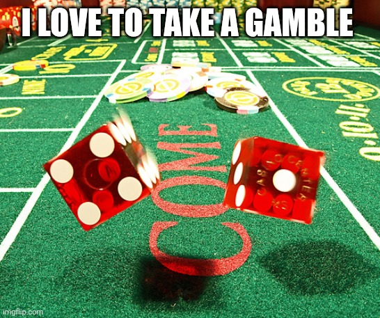 gamble dice craps | I LOVE TO TAKE A GAMBLE | image tagged in gamble dice craps | made w/ Imgflip meme maker
