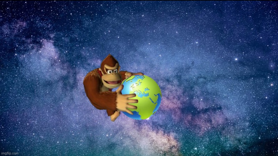 Donkey Kong holding the World | image tagged in donkey kong holding the world,donkey kong,mario,really dumb,memes,why not | made w/ Imgflip meme maker