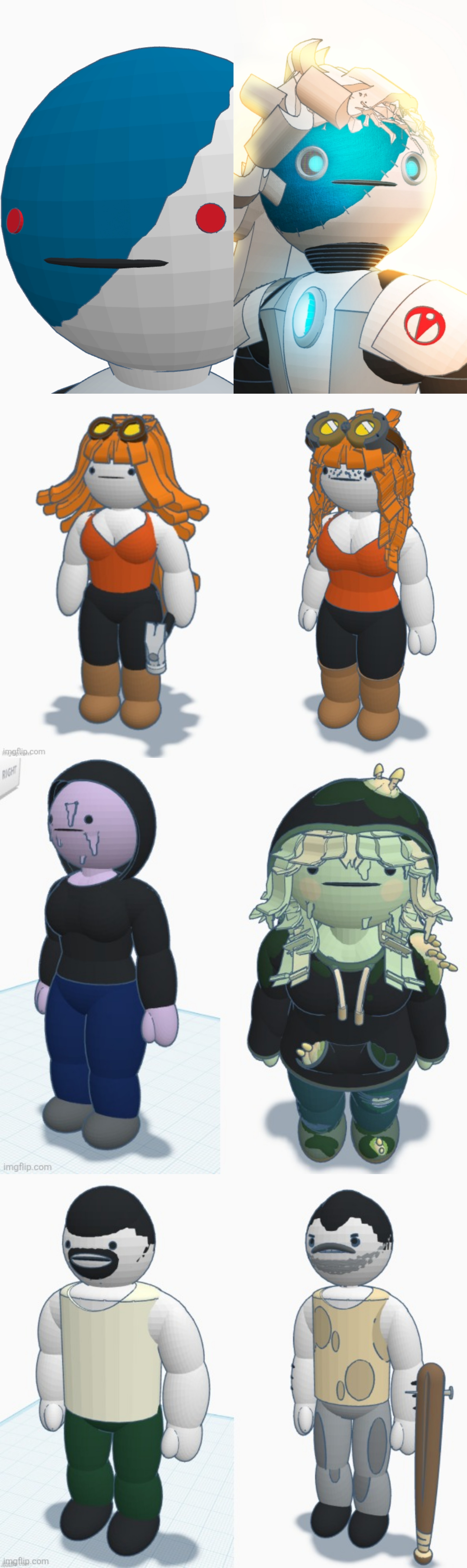 Screenshots of characters in the middle of being made compared to their final look | made w/ Imgflip meme maker
