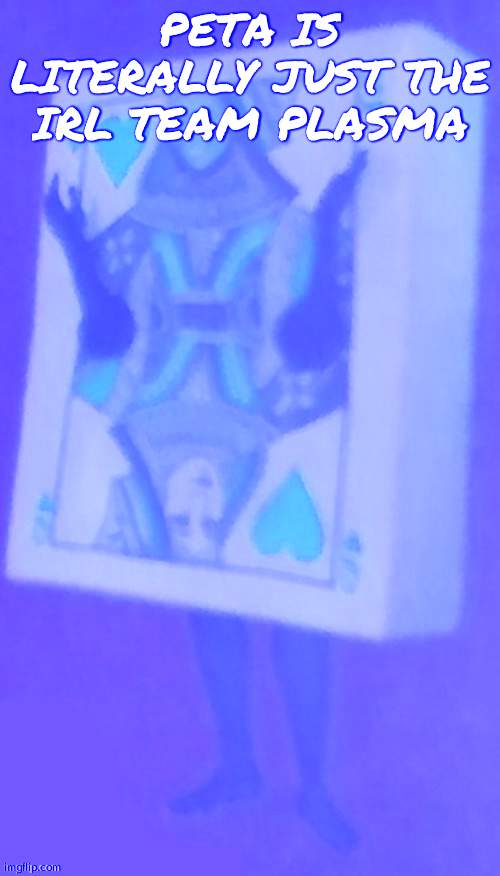 The card lady | PETA IS LITERALLY JUST THE IRL TEAM PLASMA | image tagged in the card lady | made w/ Imgflip meme maker
