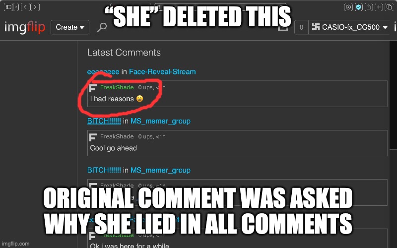 “SHE” DELETED THIS; ORIGINAL COMMENT WAS ASKED WHY SHE LIED IN ALL COMMENTS | made w/ Imgflip meme maker