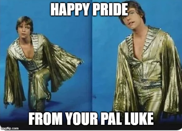 Skywalker Pride | HAPPY PRIDE; FROM YOUR PAL LUKE | image tagged in star wars,luke skywalker | made w/ Imgflip meme maker
