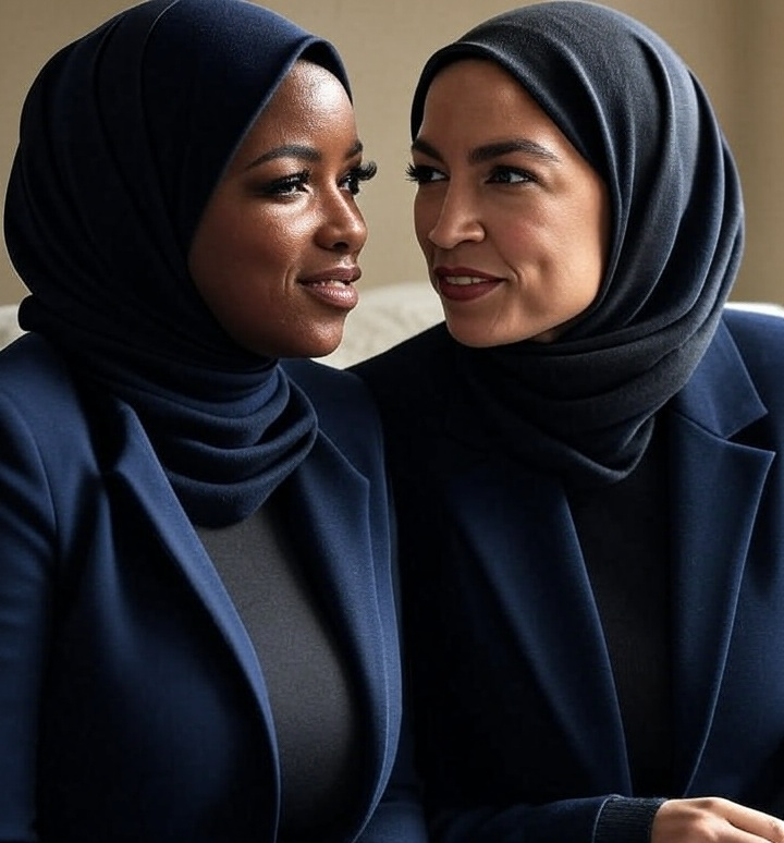 Jasmine Crockett and Alexandria Ocasio-Cortez in hijabs Blank Meme Template