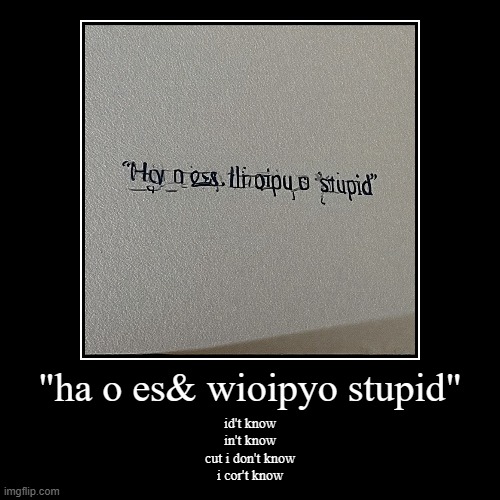 "ha o es& wioipyo stupid" | id't know
in't know
cut i don't know
i cor't know | image tagged in funny,demotivationals | made w/ Imgflip demotivational maker