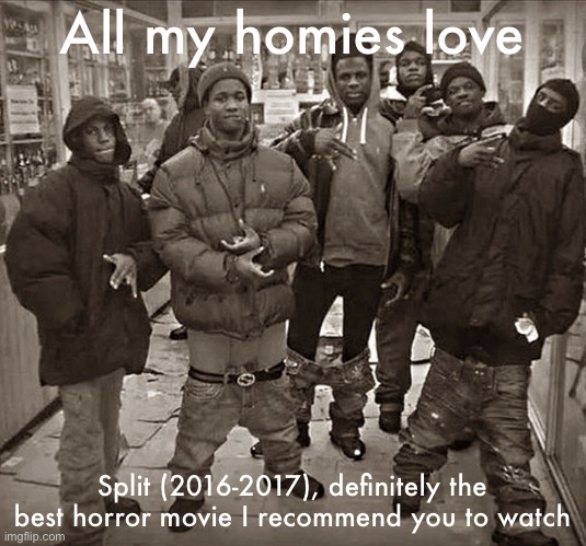 All My Homies Love | All my homies love; Split (2016-2017), definitely the best horror movie I recommend you to watch | image tagged in all my homies love | made w/ Imgflip meme maker