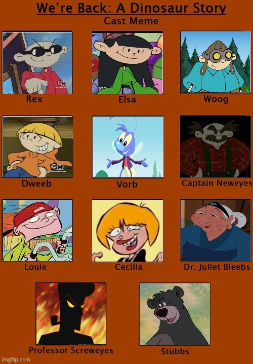 We’re Back! A Dinosaur’s Story cast (my version) | image tagged in we're back a dinosaur story cast meme | made w/ Imgflip meme maker