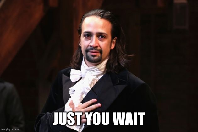 Serious Hamilton | JUST YOU WAIT | image tagged in serious hamilton | made w/ Imgflip meme maker