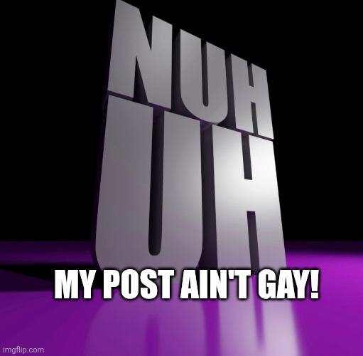 nuh uh 3d | MY POST AIN'T GAY! | image tagged in nuh uh 3d | made w/ Imgflip meme maker