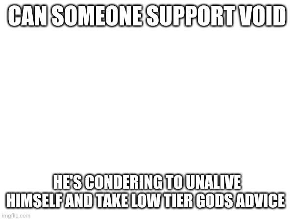CAN SOMEONE SUPPORT VOID; HE'S CONDERING TO UNALIVE HIMSELF AND TAKE LOW TIER GODS ADVICE | made w/ Imgflip meme maker