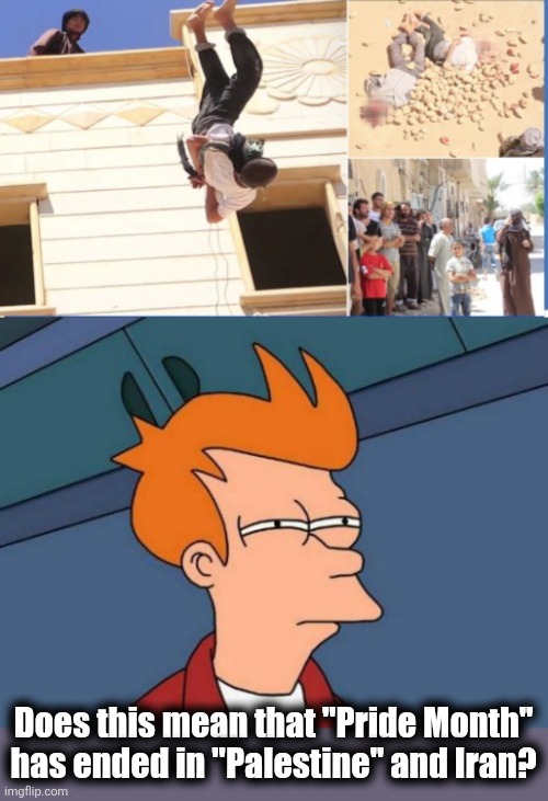 Does this mean that "Pride Month" has ended in "Palestine" and Iran? | image tagged in memes,futurama fry | made w/ Imgflip meme maker