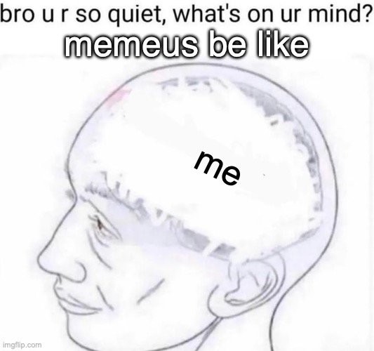 Bro you're so quiet | memeus be like; me | image tagged in bro you're so quiet | made w/ Imgflip meme maker