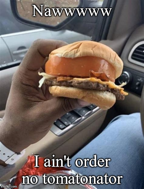 Nawwwww; I ain't order no tomatonator | image tagged in nigga | made w/ Imgflip meme maker