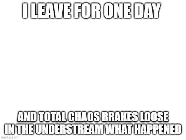I LEAVE FOR ONE DAY; AND TOTAL CHAOS BRAKES LOOSE IN THE UNDERSTREAM WHAT HAPPENED | made w/ Imgflip meme maker
