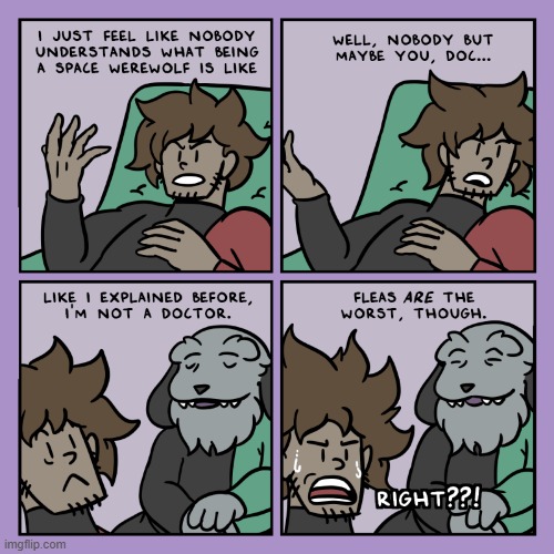 image tagged in stars,therapy,werewolf,doctor,fleas,oof | made w/ Imgflip meme maker