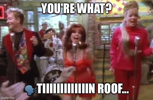 Love shack | YOU'RE WHAT? 🗣TIIIIIIIIIIIIIN ROOF... | image tagged in b-52s love shack,roof | made w/ Imgflip meme maker